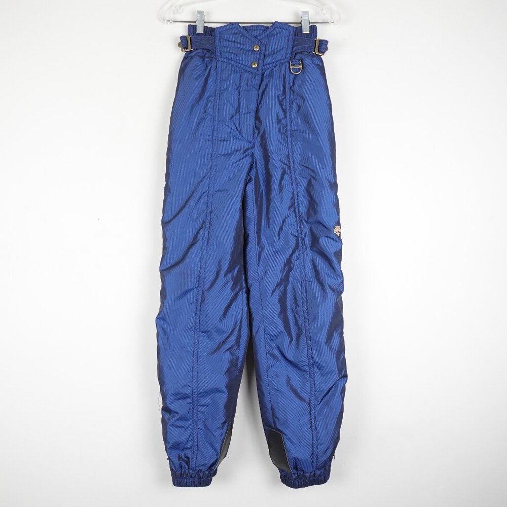 Vintage 90s DESCENTE Shiny Blue Ski Snow Pants Women's XS - Small High Waist